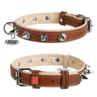 Нашийник для собак шкіряний WAUDOG Soft з QR паспортом, з шипами, Ш 25 мм, Дл 38-49 см