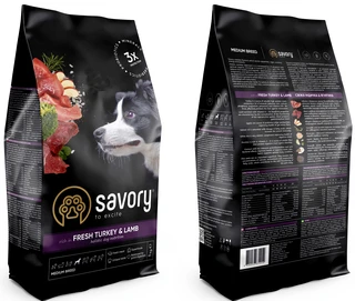 Сухий корм для собак середніх порід Savory зі свіжим м'ясом індички та ягняти 1 кг