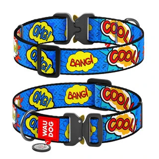 Нашийник для собак нейлоновий WAUDOG Nylon з QR паспортом, малюнок "ВАУ", металевий пряжка-фастекс, XXL, Ш 35 мм, Дл 43-70 см