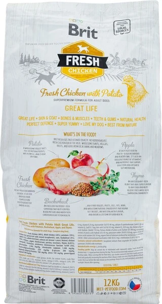Сухий корм для дорослих собак Brit Fresh Great Life з куркою та картоплею 12 кг (8595602530731)