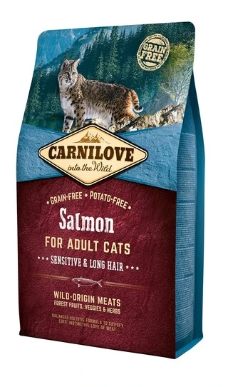 Сухий корм для дорослих котів з чутливим травленням Carnilove Salmon Sensitive &amp; Long Hair 2 кг (8595602512287)