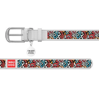 Нашийник WAUDOG Design з малюнком "Графіті 2", преміум шкіра, металевий пряжка (ширина 35 мм, довжина 46-60 см), білий