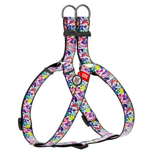 Шлея для собак анатомическая WAUDOG Nylon c QR паспортом, рисунок "Волшебные цветы", пластиковый фастекс, Ш 20 мм, Дл 50-80 см