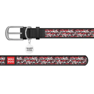 Нашийник WAUDOG Design з малюнком "Цукрові черепи", преміум шкіра, металевий пряжка (ширина 12 мм, довжина 19-25 см), чорний