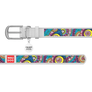 Нашийник WAUDOG Design з малюнком "Казка", преміум шкіра, металевий пряжка (ширина 25 мм, довжина 38-49 см), білий