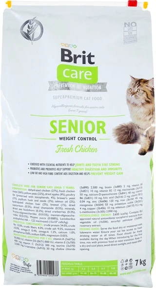 Сухой корм для пожилых кошек с избыточным весом Brit Care Cat GF Senior Weight Control с курицей 7 кг
