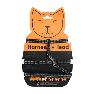 Шлея "Dog Extremе" нейлоновая для котов с поводком (ширина 10мм, А:20-30см, В:25-40см, длина 110см), черный