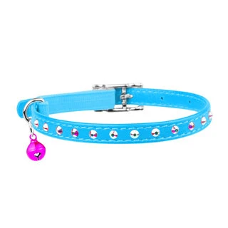 Ошейник "WAUDOG GLAMOUR" с резинкой, клей.стразами для кошек (ширина 9мм, длина 22-30см), голубой