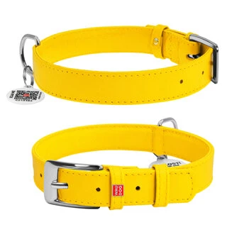 Нашийник для собак шкіряний WAUDOG Glamour з QR паспортом, без прикрас, Ш 25 мм, Дл 38-49 см, жовтий