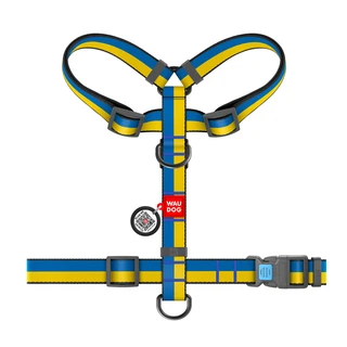 Анатомічний H-подібний нашийник для собак WAUDOG Nylon з QR-паспортом, малюнок "Colors of freedom", пластиковий фастекс, М, Ш 20 мм, А 40-70, В 50-80