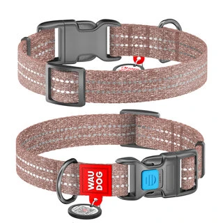 Ошейник для собак из восстановленного хлопка WAUDOG Re-cotton с QR паспортом, светоотражающий, пластиковый фастекс, Ш 25 мм, Дл 35-58 см, коричневый