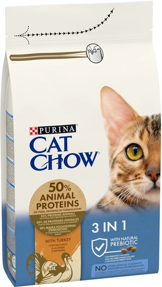 Сухой корм для взрослых кошек Purina Cat Chow Feline 3-in-1 с формулой тройного действия, с индейкой 1.5 кг