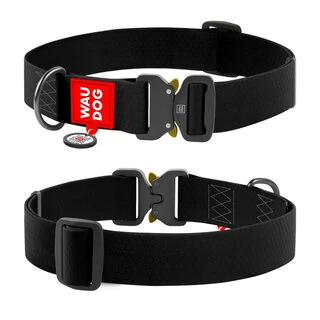 Водостійкий нашийник для собак WAUDOG Waterproof з QR-паспортом, металевою пряжкою-фастексом, Ш 40 мм, Дл 43-70 см, чорний