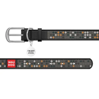 Ошейник WAUDOG Design с рисунком "Крестики", премиум кожа, металлическая пряжка (ширина 12 мм, длина 21-29 см), черный