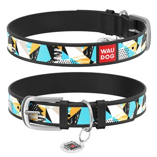 Нашийник WAUDOG Design з малюнком "Абстракція", преміум шкіра, металевий пряжка (ширина 25 мм, довжина 38-49 см), чорний