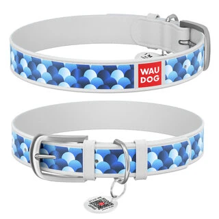 Нашийник WAUDOG Design з малюнком "Луска", преміум шкіра, металевий пряжка (ширина 12 мм, довжина 19-25 см), білий