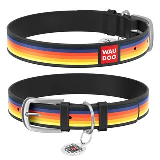 Ошейник WAUDOG Design с рисунком "Линии", премиум кожа, металлическая пряжка (ширина 20 мм, длина 30-39 см), черный