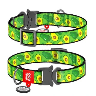 Нашийник для собак нейлоновий WAUDOG Nylon з QR паспортом, малюнок "Авокадо", металевий пряжка-фастекс, Ш 25 мм, Дл 35-58 см