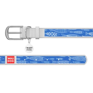 Нашийник WAUDOG Design з малюнком "Риба", преміум шкіра, металевий пряжка (ширина 15 мм, довжина 27-36 см), білий