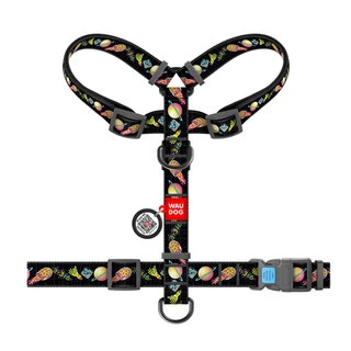 Шлея для собак анатомическая H-образная WAUDOG Nylon А QR паспортом, рисунок "Рик и Морти 3", пластиковый фастекс, S, Ш 15 мм, А 30-40 см, B 30-50 см