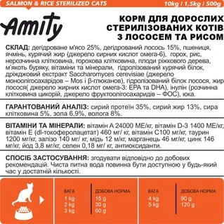Сухой корм для котов Amity для стерилизованных с лососем 10 кг (8436538949115)