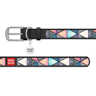 Нашийник WAUDOG Design з малюнком "Бохо", преміум шкіра, металевий пряжка (ширина 12 мм, довжина 19-25 см), чорний