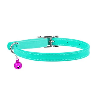 Ошейник для котов кожаный WAUDOG Glamour с QR паспортом, без украшений, Ш 9 мм, Дл 17-20 см, ментоловый