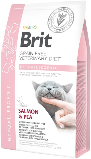 Сухой беззерновой корм Brit Veterinary Diet Hypoallergenic для кошек при аллергии, лосось и горох 2 кг