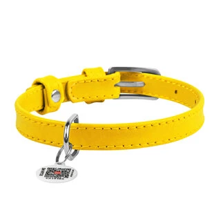 Ошейник для собак кожаный WAUDOG Glamour с QR паспортом, без украшений, Ш 15 мм, Дл 27-36 см, желтый