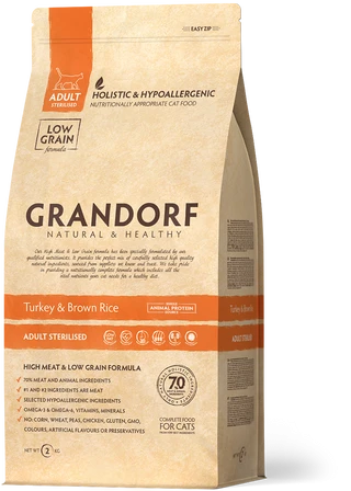 Сухий корм для стерилізованих котів та кішок Grandorf Turkey and Brown Rice Adult Sterilized з індичкою 2 кг