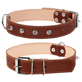 Ошейник "CoLLaR" двойной с шипами (ширина 35мм, длина 48-63см), коричневый