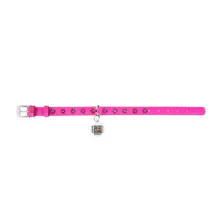 Ошейник для собак кожаный WAUDOG Glamour с QR паспортом, с клеевыми стразами "Цветочек", Ш 20 мм, Дл 30-39 см, розовый