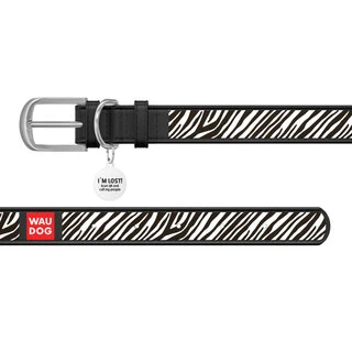 Нашийник WAUDOG Design з малюнком "Зебра", преміум шкіра, металевий пряжка (ширина 25 мм, довжина 38-49 см), чорний