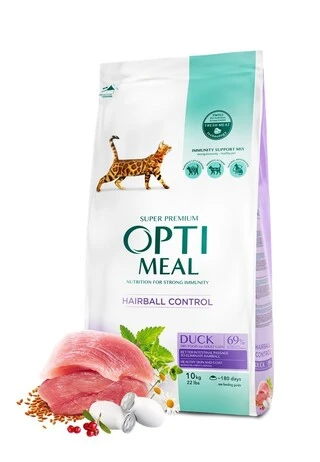 Сухий корм Optimeal для дорослих котів з ефектом виведення шерсті зі смаком качки 10 кг