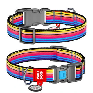 Ошейник для собак нейлоновый WAUDOG Nylon c QR паспортом, рисунок "Линия 1", пластиковый фастекс, Ш 25 мм, Дл 35-58 см