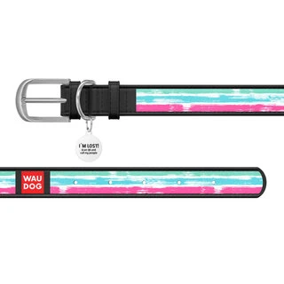 Нашийник WAUDOG Design з малюнком "Акварельні смужки", преміум шкіра, металевий пряжка (ширина 25 мм, довжина 38-49 см), чорний