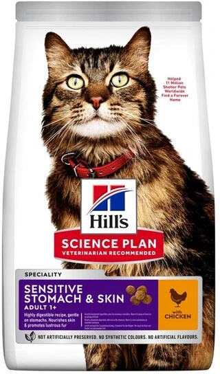 Сухой корм для кошек с чувствительным пищеварением и кожей Hill's Science Plan Adult Sensitive Stomach&amp;amp;Skin с курицей 7 кг