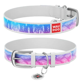 Ошейник WAUDOG Design с рисунком "Ловец снов", премиум кожа, металлическая пряжка (ширина 20 мм, длина 30-39 см), белый