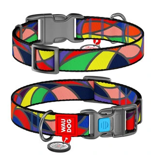 Нашийник для собак нейлоновий WAUDOG Nylon з QR паспортом, малюнок "Вітраж", пластиковий фастекс, Ш 25 мм, Дл 35-58 см