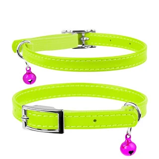 Нашийник для котів шкіряний WAUDOG Glamour з QR паспортом, без прикрас, Ш 9 мм, Дл 22-30 см, салатовий