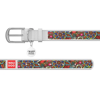 Нашийник WAUDOG Design з малюнком "Фолк", преміум шкіра, металевий пряжка (ширина 20 мм, довжина 30-39 см), білий