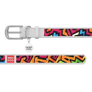 Нашийник WAUDOG Design з малюнком "Графіті", преміум шкіра, металевий пряжка (ширина 25 мм, довжина 38-49 см), білий