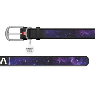 Нашийник для собак шкіряний WAUDOG Design з QR паспортом, малюнок "NASA21", XS, Ш 12 мм, Дл 21-29 см, чорний