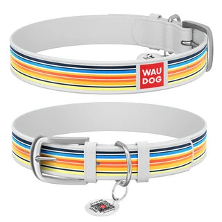 Нашийник WAUDOG Design з малюнком "Лінії 2", преміум шкіра, металевий пряжка (ширина 25 мм, довжина 38-49 см), білий