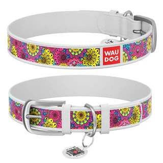 Нашийник WAUDOG Design з малюнком "Весна", преміум шкіра, металевий пряжка (ширина 35 мм, довжина 46-60 см), білий