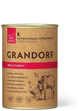 Влажный корм для взрослых собак Grandorf Dog &ndash; Beef &amp;amp; Turkey &ndash; Adult, с говядиной и индейкой, 400 г (5407007852161)