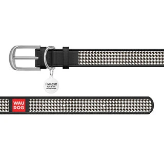 Нашийник WAUDOG Design з малюнком "Шанель", преміум шкіра, металевий пряжка (ширина 20 мм, довжина 30-39 см), чорний