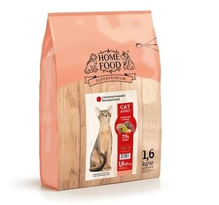 Повнораціонний сухий беззерновой гіпоалергенний корм для активних дорослих котів Home Food качине філе з нутом, грушею і лісовими ягодами 1.6?