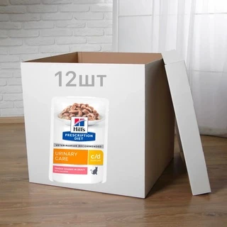 Влажный корм Hill&rsquo;s Prescription Diet c/d для кошек, уход за мочевыделительной системой, с лососем пауч 85 г 12 шт