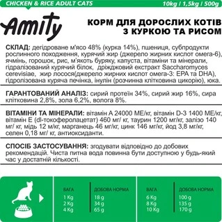 Повсякденний корм для котів Amity з куркою та рисом 10 кг (8436538947951)
